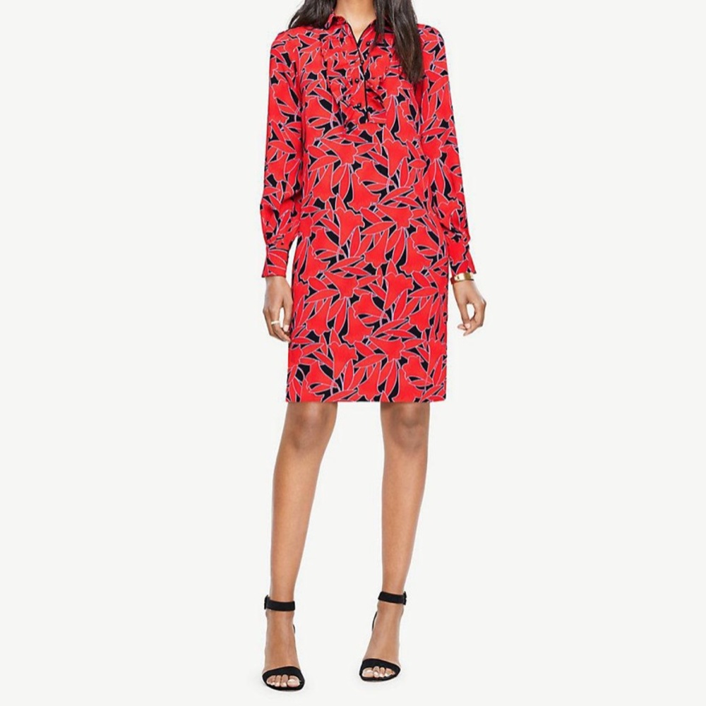 Red and navy Ann Taylor midi shift dress